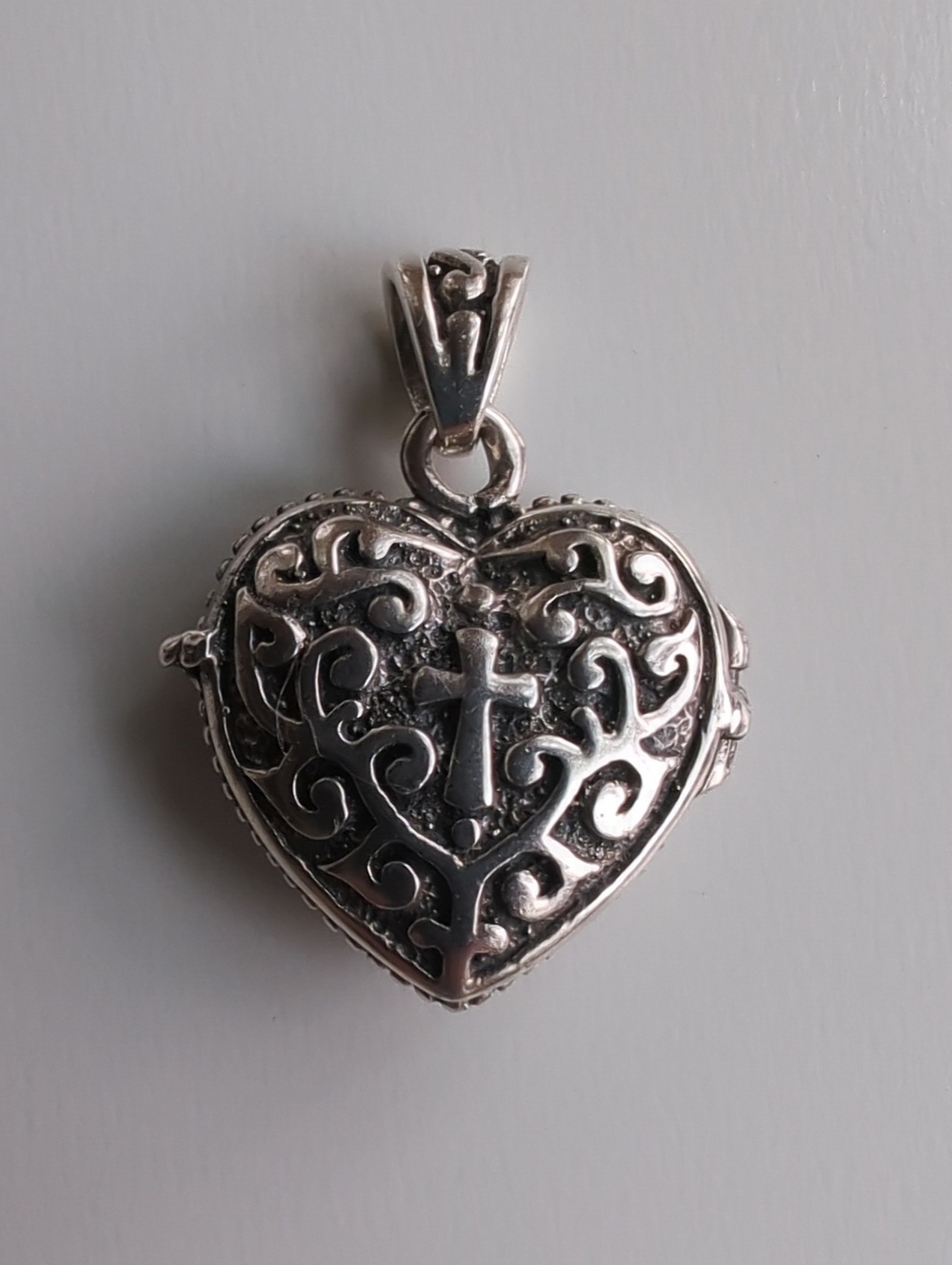 Jesus Cross/Fish 925 Sterling Silver Heart Locket Pendant/Charm